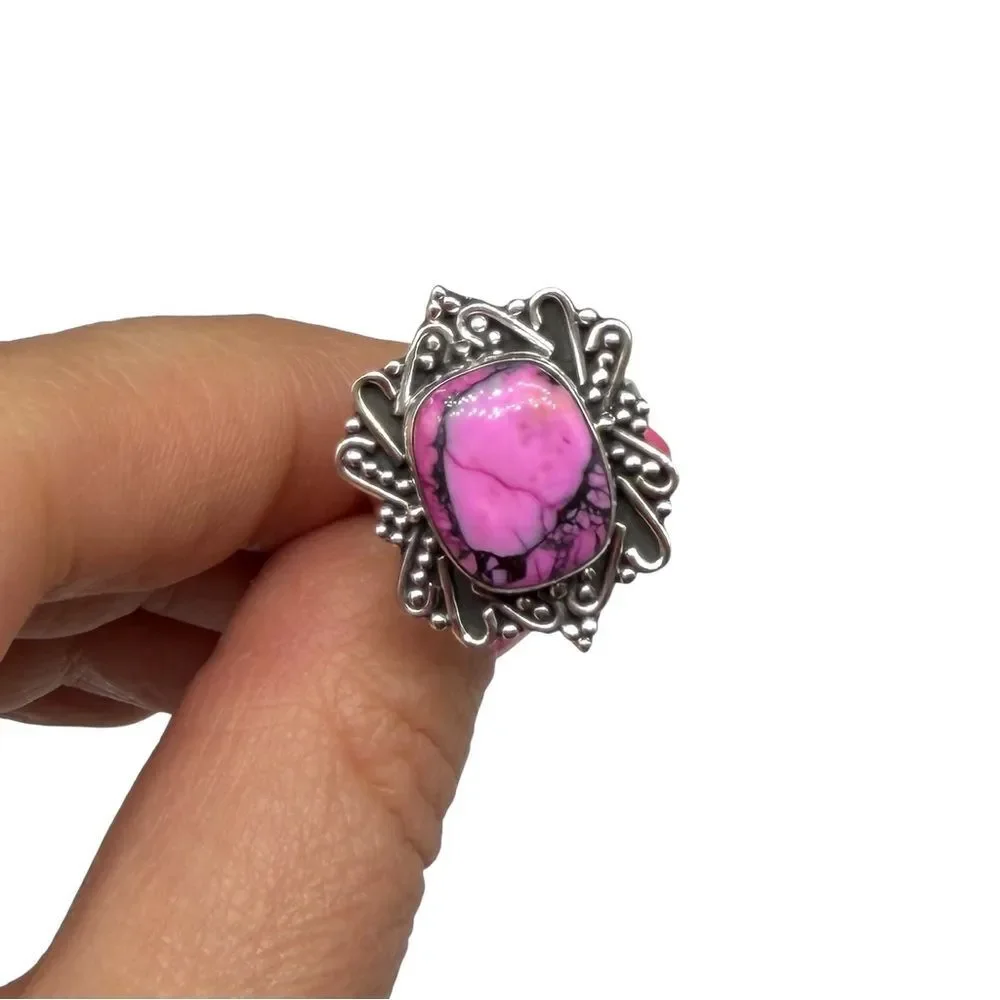 Kingman Cherry Blossom Turquoise Ring Solid 925 Sterling Silver Size 6